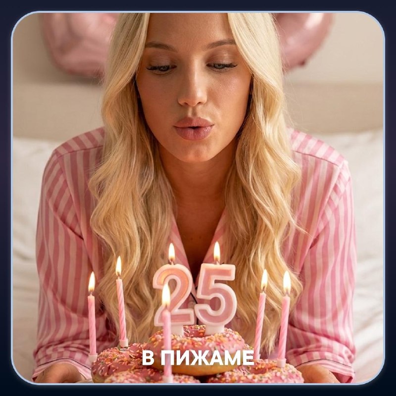В пижаме: Уютный домашний кадр в розовой пижаме, с пончиками и свечами.