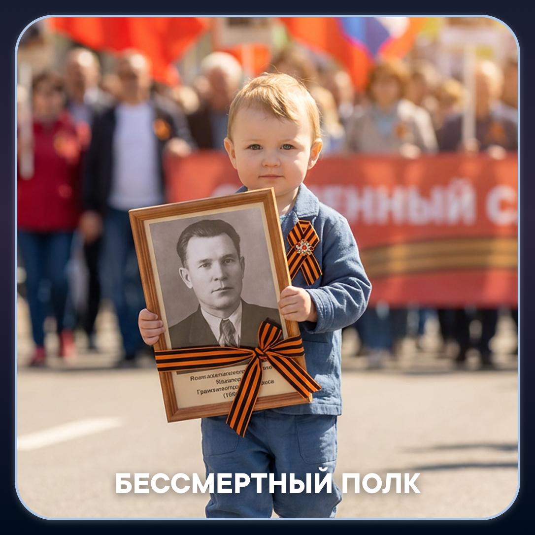 Бессмертный полк: Ребёнок с портретом прадеда в колонне Бессмертного полка.