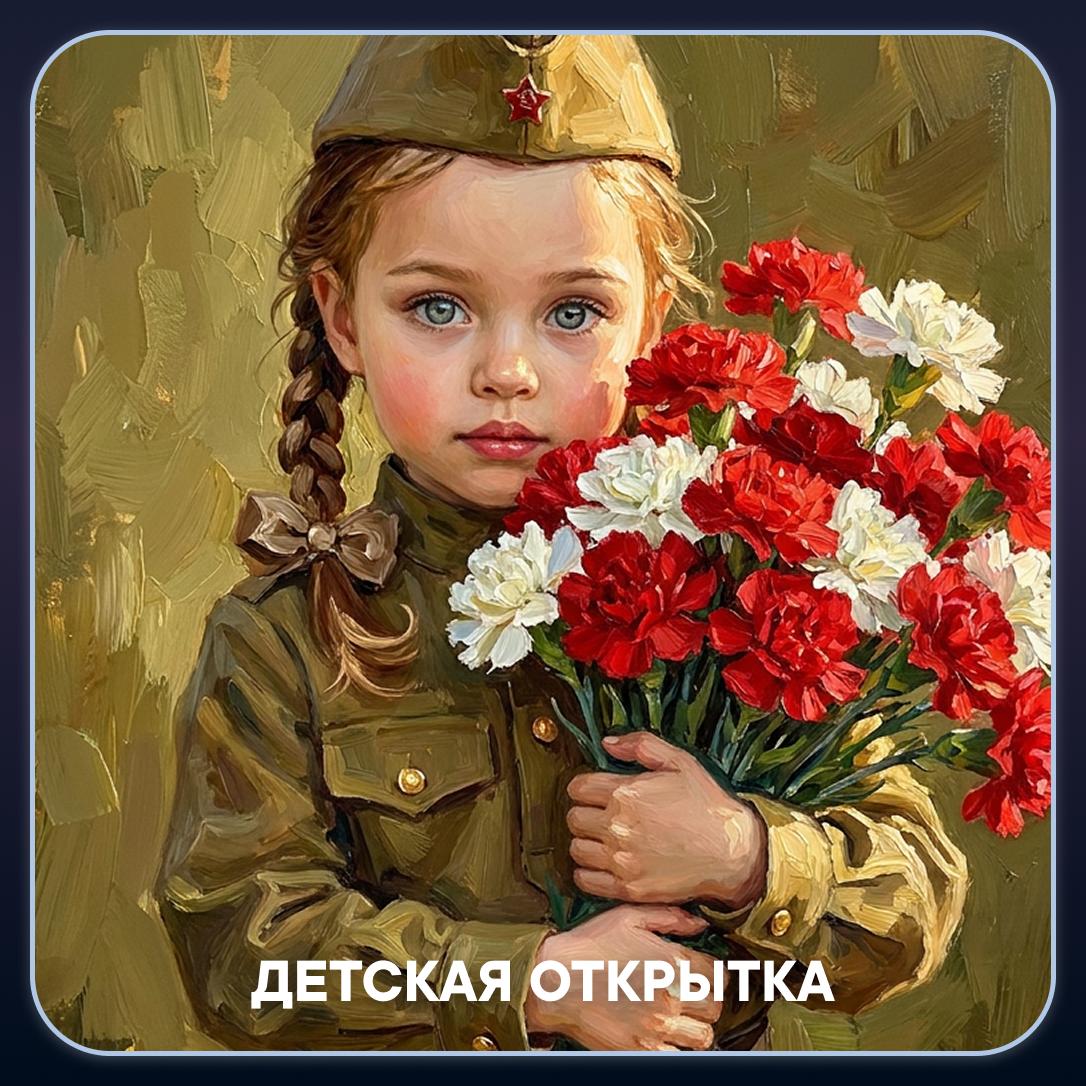 Детская открытка: Живописная детская открытка с букетом гвоздик.