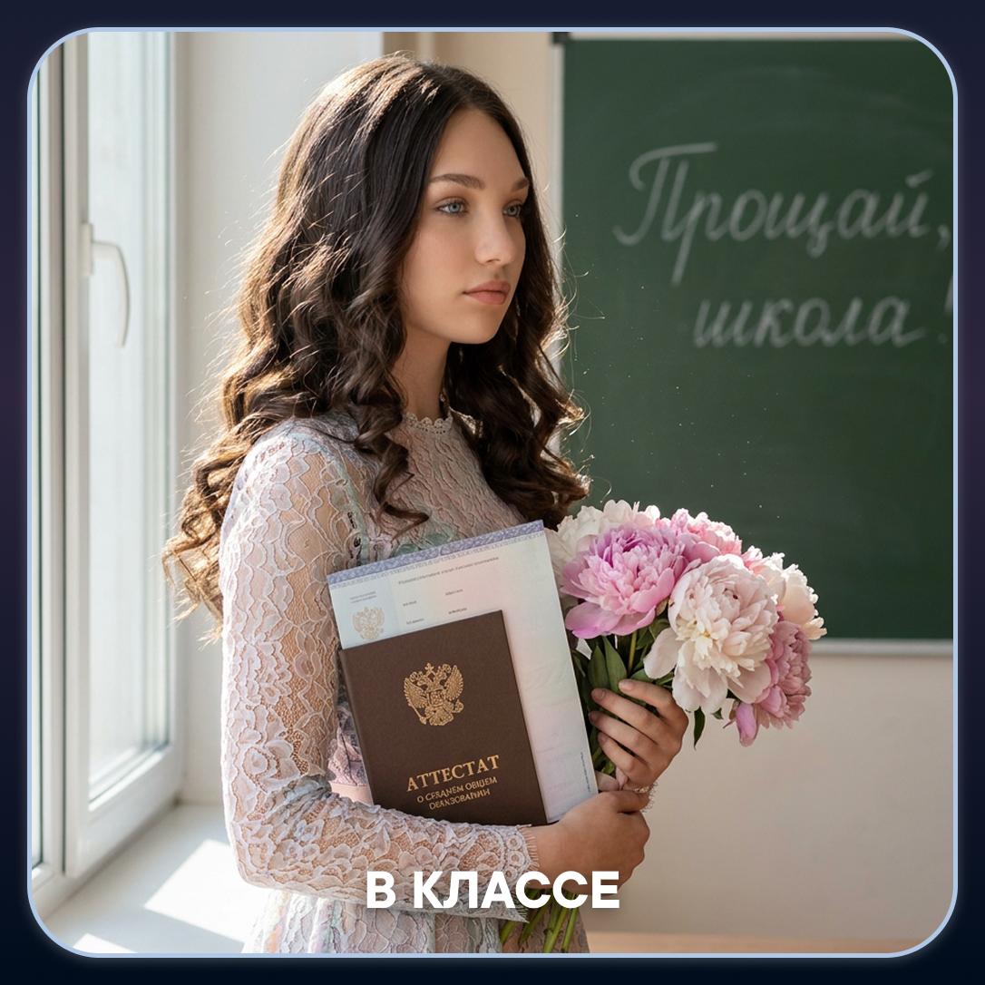В классе: Атмосферный портрет у доски с надписью «Прощай, школа».