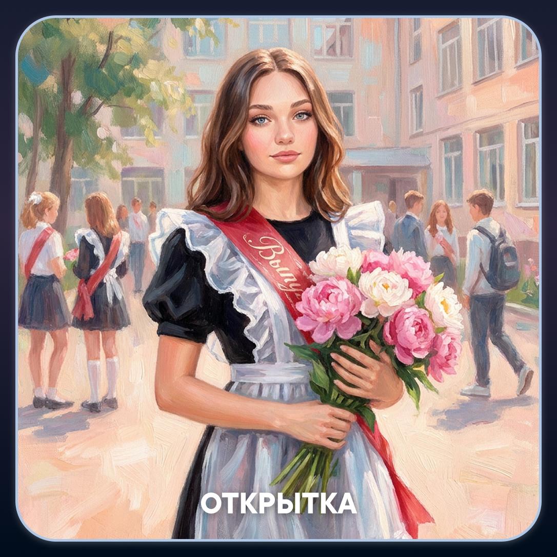 Открытка: Живописная выпускная открытка с букетом пионов.