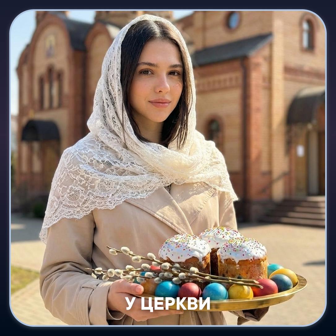 У церкви: Портрет в белом платке на фоне православного храма.