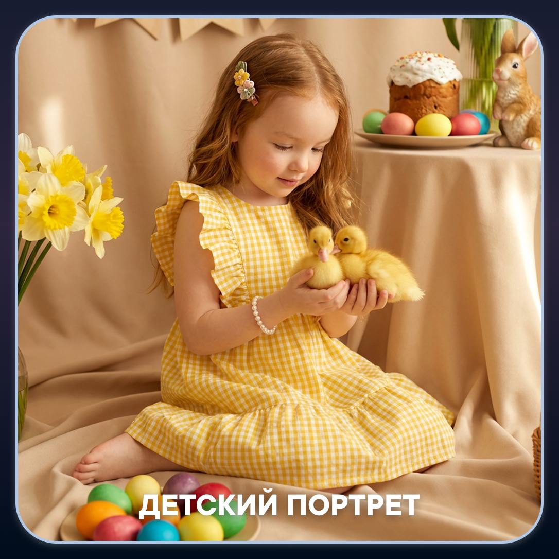Детский портрет: Тёплая детская фотосессия с цыплятами и крашеными яйцами.